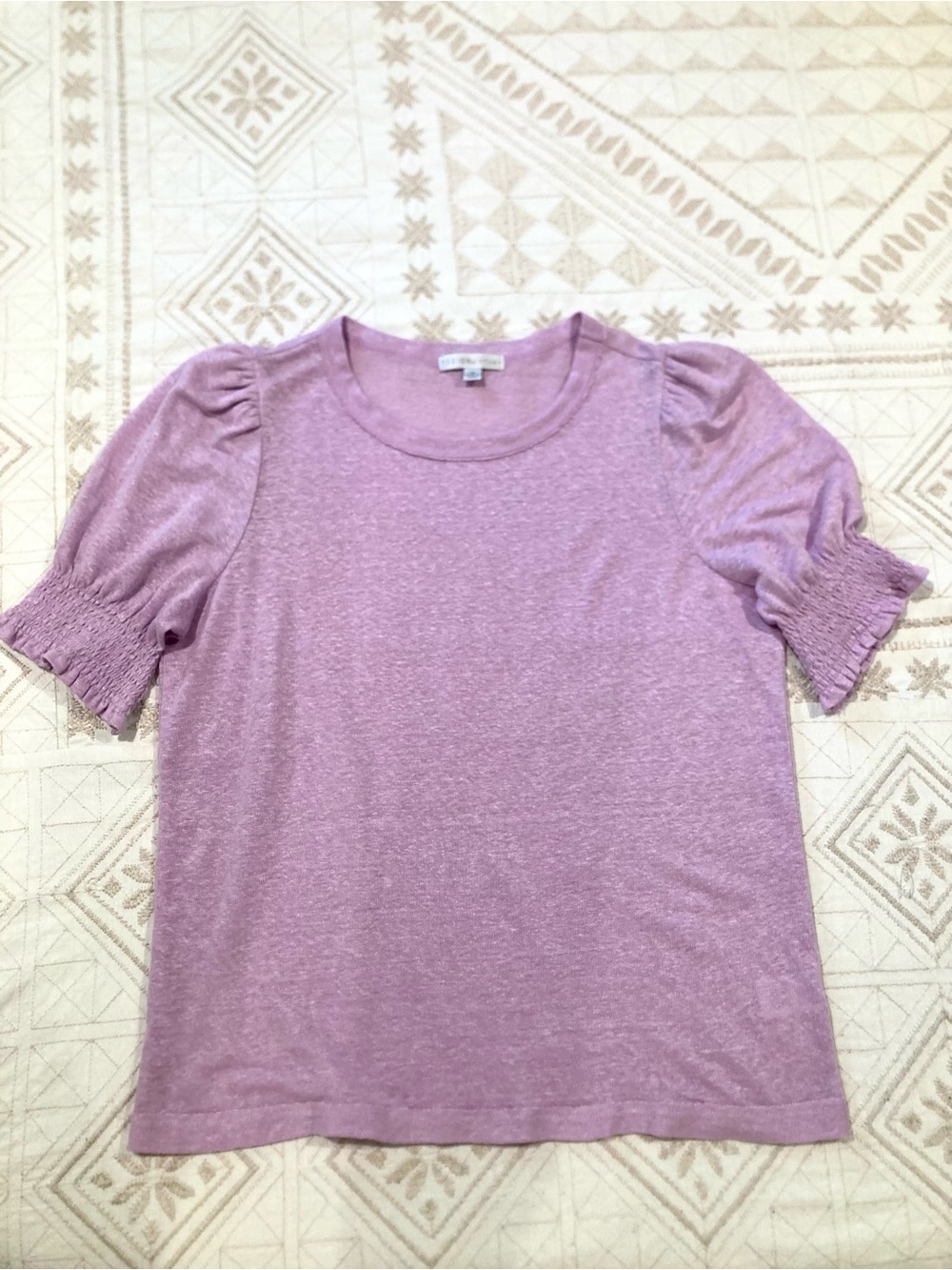 NWOT Design History Small Women 100% Linen Lilac Puff Short Sleeve Top